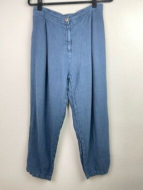 Filosofia Women's Medium 100% Linen High Waist Trouser Pants Straight Leg Pleats